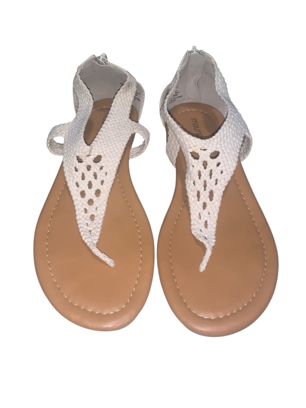 Maurices Cream Crochet T-Strap Sandals Back Zip 8M